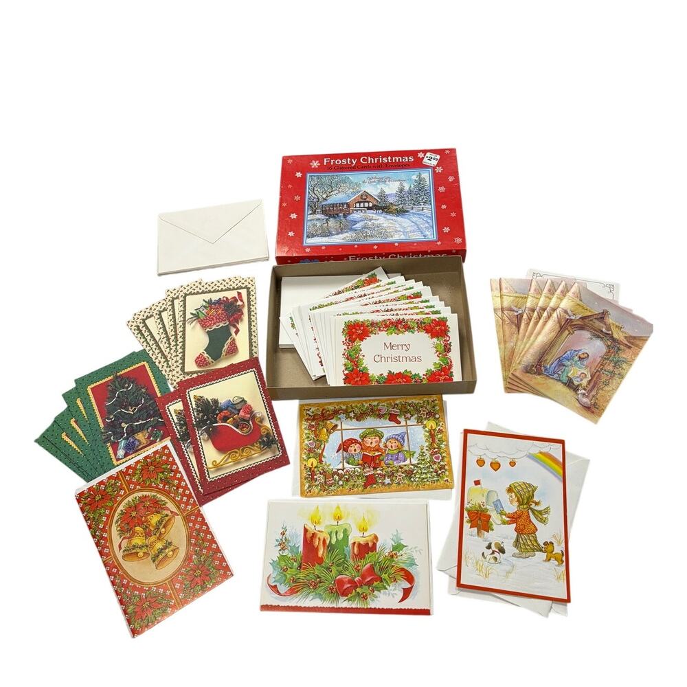 VTG Lot of 38 Christmas cards + envelopes. 1960s-1970s vintage. MCM, holiday